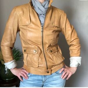 Banana Republic Tan Leather Bomber Jacket